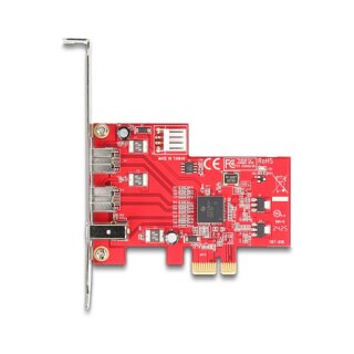 PCI Express x1 Karte zu 2 x extern FireWire B + 1 x extern FireWire A - Low Profile Formfaktor