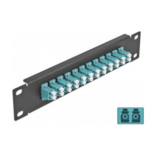 10" LWL Patchpanel 12 Port LC Duplex aqua 1 HE schwarz