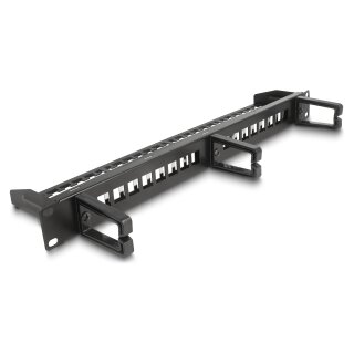 19" Keystone Patchpanel 16 Port mit 3 Bügeln und Entlastungsschiene 1 HE schwarz