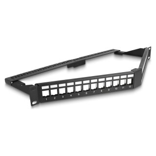 Delock 19? Keystone Patchpanel 24 Port mit Entlastungsschiene 1 HE gewinkelt schwarz