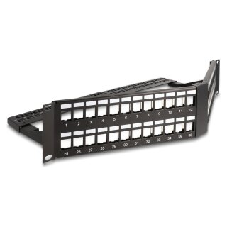 Delock 19? Keystone Patchpanel 48 Port mit Entlastungsschiene 2 HE gewinkelt schwarz