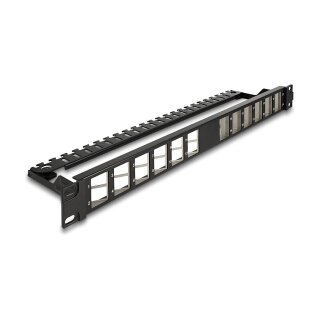Delock 19? Keystone Patchpanel 24 Port gewinkelt mit Entlastungsschiene schwarz