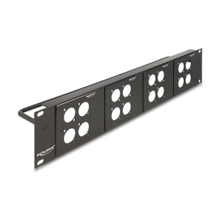 D-Typ 19" Patchpanel mit 4 D-Typ Platten 86 x 86 mm und 4 Ports 2 HE schwarz