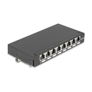 Delock Mini Desktop Patchpanel RJ45 Buchse 8 Port Cat.6A geschirmt schwarz - zur Montage an Tisch, Wand oder Hutschiene