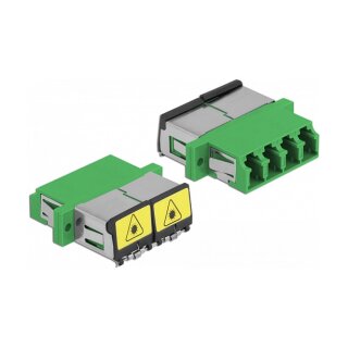 LWL Kupplung mit Laserschutzklappe LC Quad Buchse zu LC Quad Buchse Singlemode grün