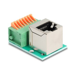 RJ45 Buchse 90° gewinkelt zu Terminalblock mit Drucktaster Cat.5e
