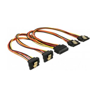 Kabel SATA 15 Pin Strom Stecker mit Einrastfunktion > SATA 15 Pin Strom Buchse 2 x gerade / 2 x unten 30 cm