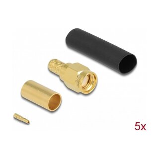 RP-SMA Stecker zum Crimpen LMR200 mit passendem Schrumpfschlauch - 5 Stück