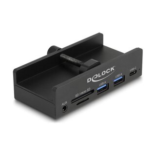 Externer USB 5 Gbps 3 Port Hub 2 x USB Typ-A, 1 x USB Type-C™ und 2 Slot Card Reader mit Feststellschraube