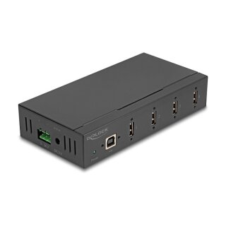 Industrie Hub 4 x USB 2.0 Typ-A mit 15 kV ESD Schutz und Hutschienenbefestigung