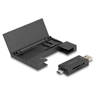 Delock Card Reader USB 5 Gbps USB Type-C™ / Typ-A für SD und Micro SD Speicherkarten mit praktischem Speicherkarten Etui - schwarz