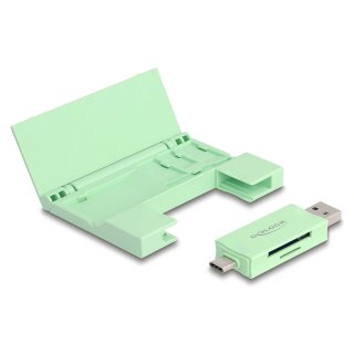 Delock Card Reader USB 5 Gbps USB Type-C™ / Typ-A für SD und Micro SD Speicherkarten mit praktischem Speicherkarten Etui - mint
