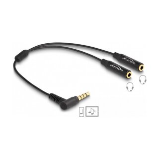 Delock Audio Splitter Klinkenstecker 3,5 mm zu 2 x Klinkenbuchse 3,5 mm 4 Pin gewinkelt