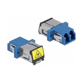 LWL Kupplung mit Laserschutzklappe LC Duplex Buchse zu LC Duplex Buchse Singlemode blau