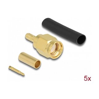 Delock SMA Stecker zum Crimpen RG-174 / RG-316 mit passendem Schrumpfschlauch - 5 Stück