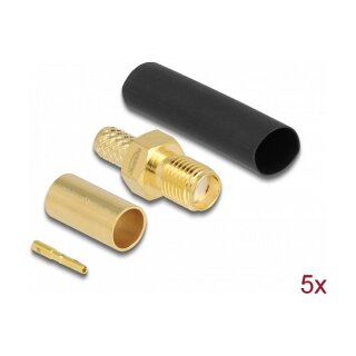 Delock SMA Buchse zum Crimpen LMR200 mit passendem Schrumpfschlauch - 5 Stück