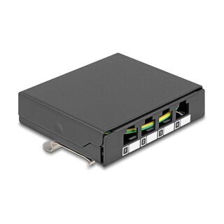 Leergehäuse 4 Port für Keystone RJ-Module schwarz - zur Montage an Tisch, Wand oder Hutschiene