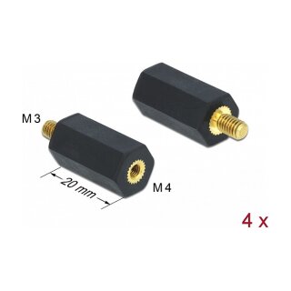 Abstandshalter M4 x M3, Sechskant, Innen / Außen, 20 mm schwarz 4 Stück
