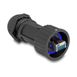 Stecker feldkonfektionierbar Cat.6A mit Durchführungskupplung passend für Delock Artikel 67047 und 67048 IP68 staub- und wasserdicht schwarz