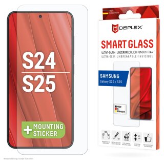 DISPLEX Smart Glass (9H) für Samsung Galaxy S24/S25 Montagesticker, unzerbrechlich, ultra-dünn, unsichtbar