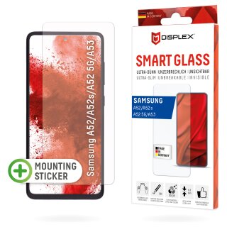 DISPLEX Smart Glass (9H) für Samsung Galaxy A52/A52(s) 5G/A53 5G Montagesticker, unzerbrechlich, ultra-dünn, unsichtbar