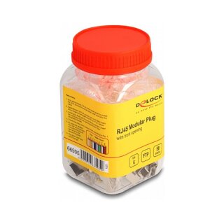 RJ45 Modularer Stecker mit vorderer Öffnung (easy connect) Cat.6 und Knickschutztülle 50er Set