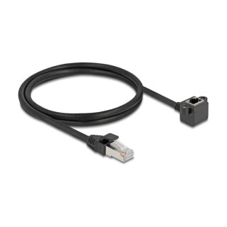 Netzwerk Verlängerungskabel RJ45 Stecker zu RJ45 Buchse 90° gewinkelt Cat.6 F/UTP 1 m schwarz