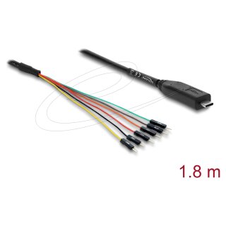 Konverter USB 2.0 Type-C™ zu UART TTL (5 V) Schnittstelle mit 6 x Pfostenstecker TX/RX/CTS/RTS und 5 V Ausgangsspannung 1,8 m