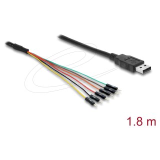 Konverter USB 2.0 Typ-A zu UART TTL (5 V) Schnittstelle mit 6 x Pfostenstecker TX/RX/CTS/RTS und 5 V Ausgangsspannung 1,8 m