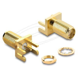 SMA End-Launch-Buchse gerade an Leiterplatte bis 1,7 mm Gewindelänge 9 mm