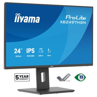 60,5cm/23,8" (1920x1080) iiyama ProLite XB2497HSN-B1 16:9 FHD IPS 1ms 100Hz HDMI DisplayPort USB-C USB LAN VESA Speaker Black