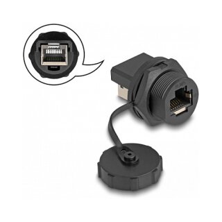 DeLock RJ45 Cat.6A Kupplung mit Verschlusskappe zum Einbau IP67 staub- und wasserdicht