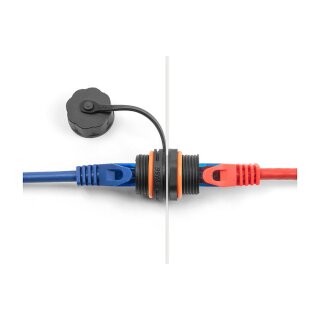 DeLock Kabelverbinder RJ45 Buchse zu RJ45 Buchse Cat.6A mit M20 Gewinde und Verschlusskappe IP68 staub- und wasserdicht