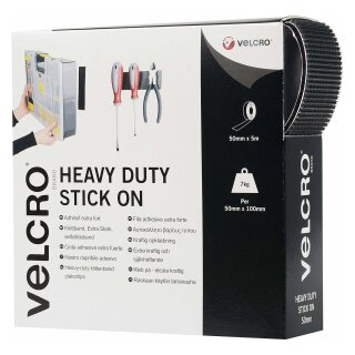 VELCRO Klettband Extra Stark Selbstklebend, Haken & Flausch 50mm x 5m Schwarz