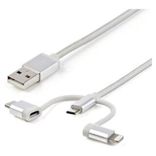 STARTECH.COM USB Lightning Kabel - USB-C Micro-B Laddekabel - 1m - geflochten - Silber - USB auf Lightning Kabel - USB zu USB C