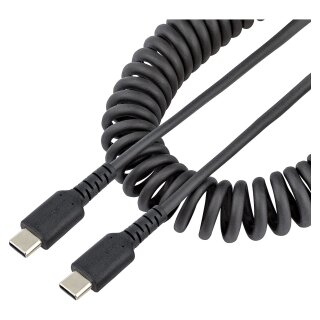 STARTECH.COM 20in 50cm USB C Charging Cable Coiled Heavy Duty Fast Charge & Sync USB-C Cable High Quality USB 2.0 Type-C Cable Black