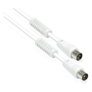 Connections TV Antennenkabel, Koax Stecker an Koax Buchse (vernickelt), 2x Ferritkern, 2x geschirmt, Class A, 95 dB, 75 Ohm, CCS, weiß, 2m