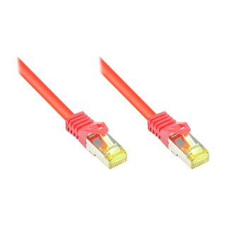 Connections RJ45 Patchkabel mit Cat. 7 Rohkabel und Rastnasenschutz, S/FTP, PiMF, halogenfrei, 500MHz, OFC, rot, 5m