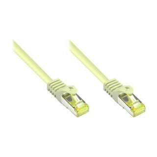 Connections RJ45 Patchkabel mit Cat. 7 Rohkabel und Rastnasenschutz, S/FTP, PiMF, halogenfrei, 500MHz, OFC, grau, 0,25m