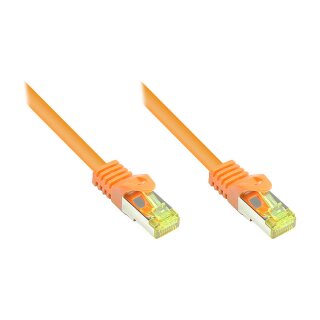 GoodConnections RJ45 Patchkabel mit Cat. 7 Rohkabel und Rastnasenschutz (), S/FTP, PiMF, halogenfrei, 500MHz, OFC, orange, 0,25m,
