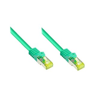 GoodConnections RJ45 Patchkabel mit Cat. 7 Rohkabel und Rastnasenschutz (), S/FTP, PiMF, halogenfrei, 500MHz, OFC, grün, 0,25m,