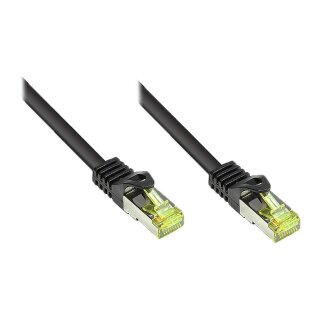 GoodConnections RJ45 Patchkabel mit Cat. 7 Rohkabel und Rastnasenschutz (), S/FTP, PiMF, halogenfrei, 500MHz, OFC, schwarz, 15m,