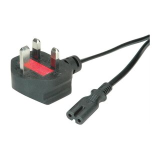 VALUE UK Netzkabel auf Euro-Flachstecker C7, 2pol., schwarz, 1,95 m