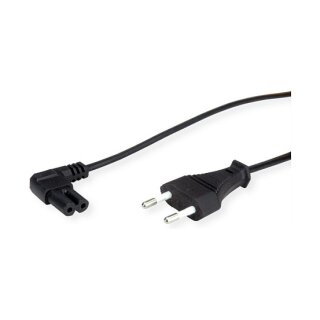 VALUE Netzkabel Euro-Flachstecker auf C7 gewinkelt, 2polig, schwarz, 1,8 m