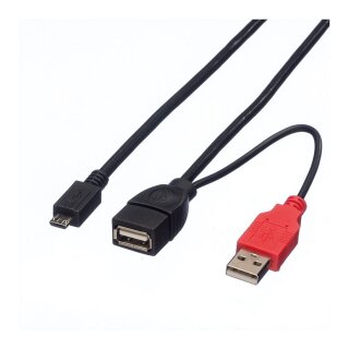 ROLINE USB 2.0 Y-Kabel 2x Typ A ST / BU - Micro B ST 1m