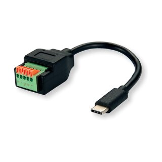 ROLINE Kabeladapter USB-Typ-C Stecker zu 5-Pin-Klemmleiste, (Drucktasten), 15 cm