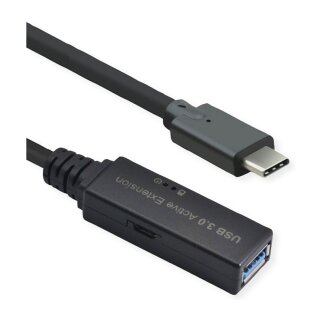 ROLINE USB 3.2 Gen 1 Aktives Repeater Kabel, Typ A - C, schwarz, 15 m