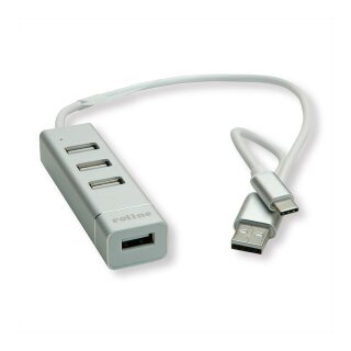 ROLINE USB 2.0 Notebook Hub, 4 Ports, Typ A+C Anschlusskabel