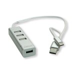 ROLINE USB 2.0 Notebook Hub, 4 Ports, Typ A+C Anschlusskabel