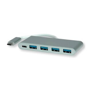 ROLINE USB 3.2 Gen 1 Hub, 4fach, Typ C Anschlusskabel, mit 1 PD-Port